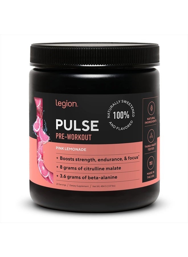 Pulse Pre Workout Supplement - All Natural Nitric Oxide Preworkout Drink to Boost Energy, Creatine Free, Naturally Sweetened, Beta Alanine, Citrulline, Alpha GPC (Pink Lemonade)