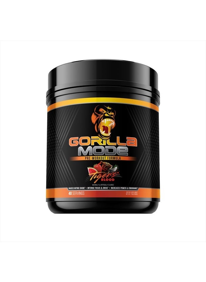 Gorilla Mode Pre Workout - Massive Pumps · Laser Focus · Energy · Power - L-Citrulline, Creatine, L-Tyrosine, Betaine, Hydroprime®, Alpha-GPC, 400mg Caffeine, Huperzine A - 800g (Tigers Blood)