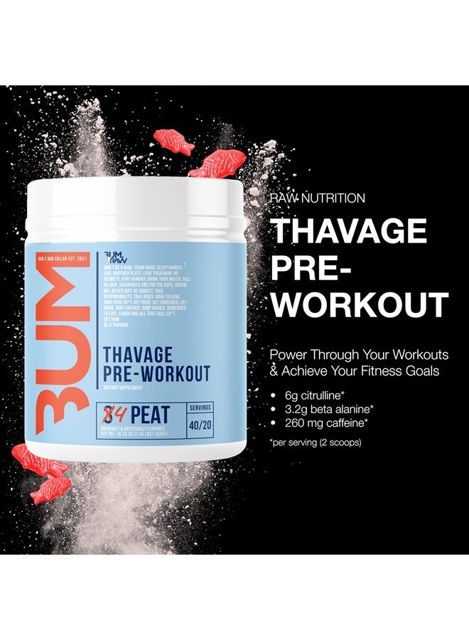 Preworkout Powder, Thavage (4 Peat) - Chris Bumstead Sports Nutrition Supplement for Men & Women - Cbum Pre Workout for Working Out, Hydration, Mental Focus & Energy - 40 Servings