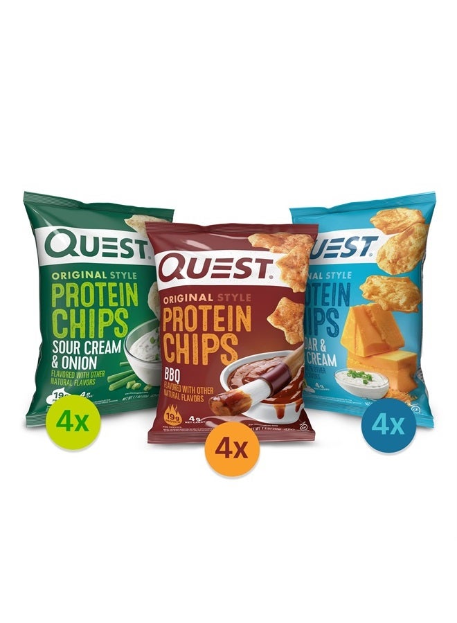 Protein Chips Variety Pack, (BBQ, Cheddar & Sour Cream, Sour Cream & Onion), High Protein, Low Carb, 1.1 Ounce (Pack of 12)