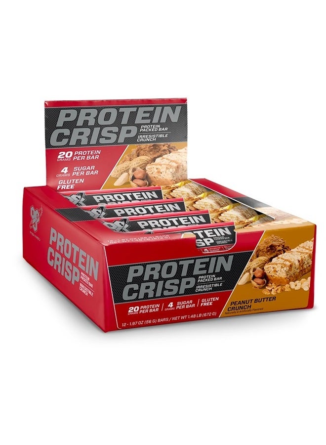 Protein Crisp Bar, Protein Snack Bars, Crunch Bars with Whey Protein and Fiber, Gluten Free, Peanut Butter Crunch, 12 Count (Packaging May Vary)