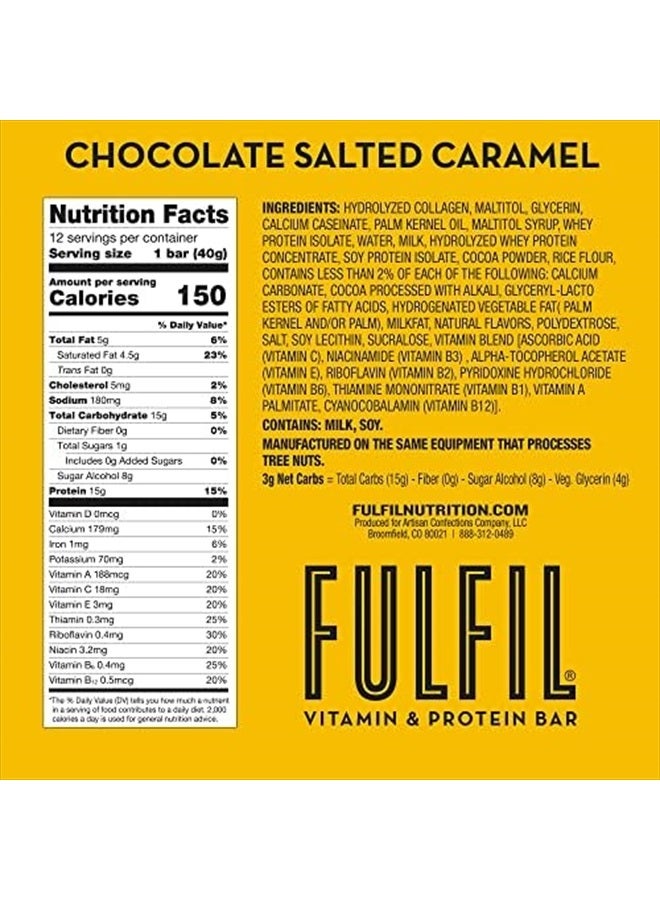 FULFIL Vitamin and Protein Bars, Chocolate Salted Caramel, Snack Sized Bar with 15g Protein and 8 Vitamins Including Vitamin C, 12 Counts