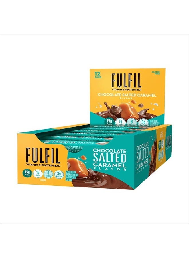 FULFIL Vitamin and Protein Bars, Chocolate Salted Caramel, Snack Sized Bar with 15g Protein and 8 Vitamins Including Vitamin C, 12 Counts