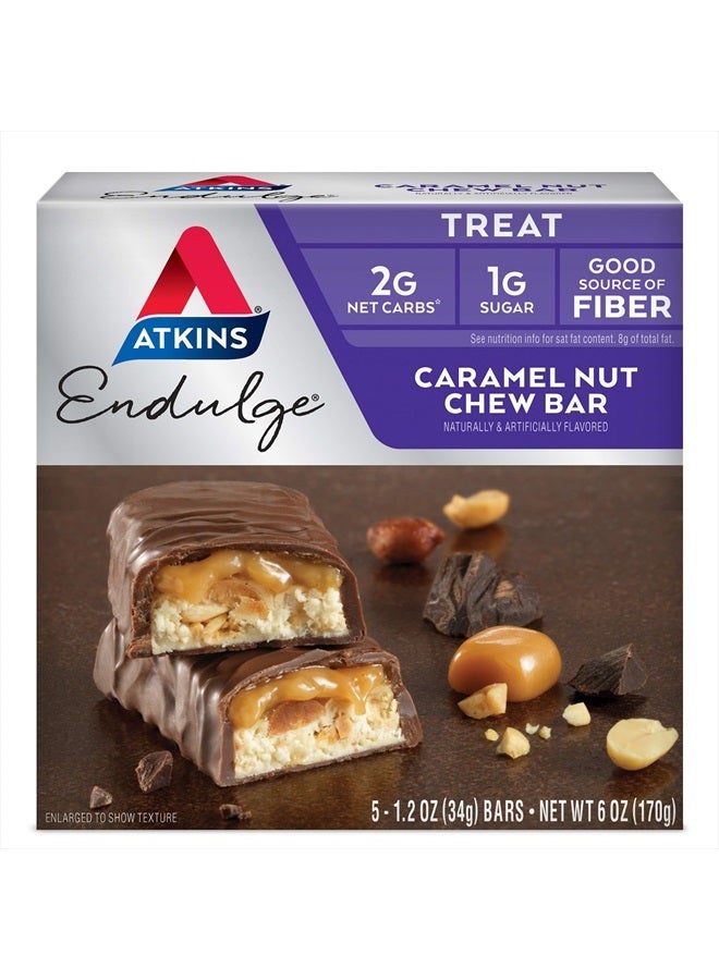 Endulge Caramel Nut Chew Bar, Dessert Favorite, 1g Sugar, Good Source of Fiber, 5 Count