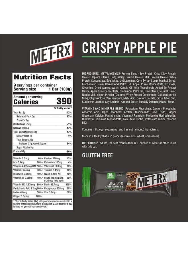 Big 100 Colossal Protein Bars, Crispy Apple Pie Meal Replacement Bars, 9 Count
