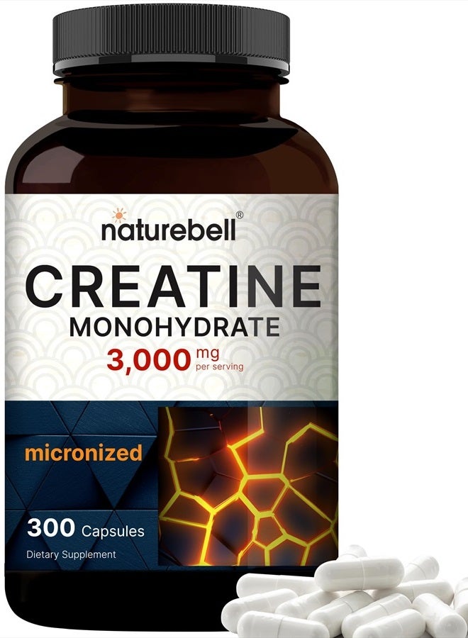Creatine Monohydrate 3,000mg Per Serving, 300 Capsules – Micronized – Unflavored Creatine Pills – Support Pre Workout & Healthy Muscle – Easily Absorbed, Easy to Swallow (50 Servings)