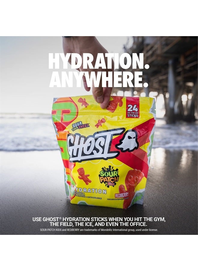 Hydration Packets, Sour Patch Kids Redberry, 24 Sticks, Electrolyte Powder - Drink Mix Supplement with Magnesium, Potassium, Calcium, Vitamin C - Vegan, Free of Soy, Sugar & Gluten
