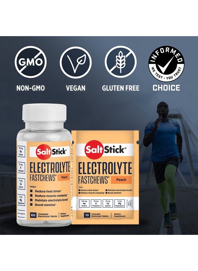 Electrolyte FastChews | Salt Tablets for Runners, Sports Nutrition | Chewable Electrolytes for Hydration | 60 Peach Electrolyte Tablets