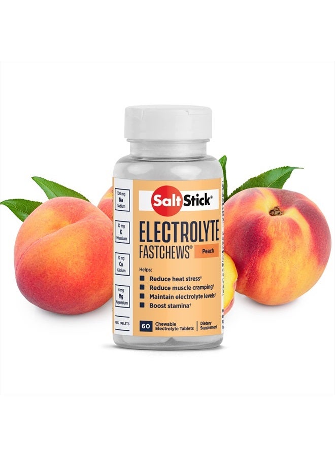 Electrolyte FastChews | Salt Tablets for Runners, Sports Nutrition | Chewable Electrolytes for Hydration | 60 Peach Electrolyte Tablets