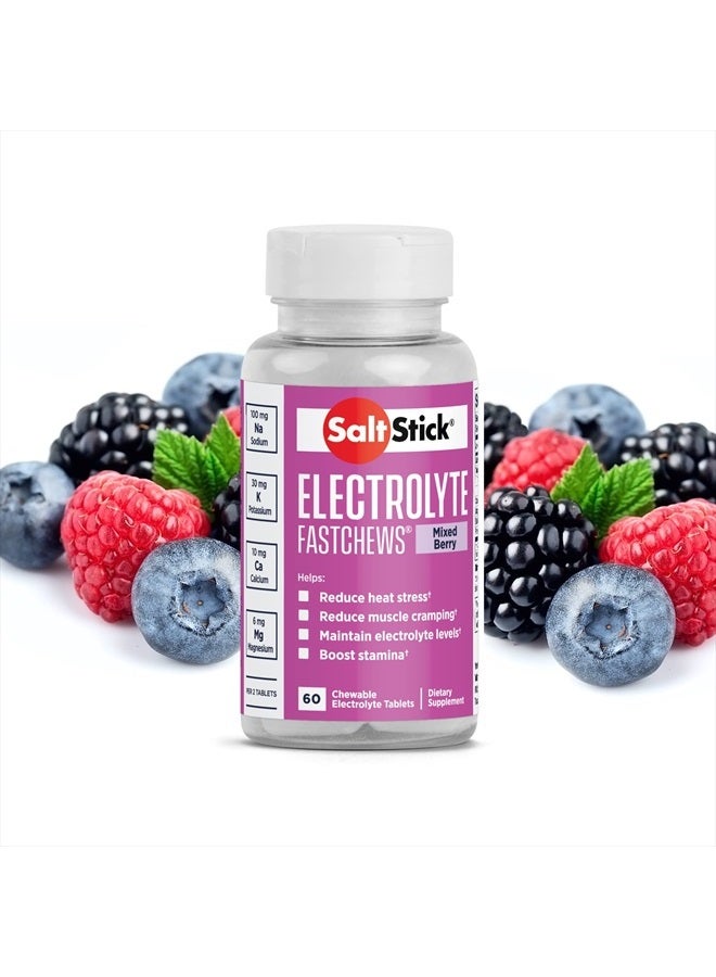 Electrolyte FastChews - 60 Mixed Berry Chewable Electrolyte Tablets - Salt Tablets for Runners, Sports Nutrition, Electrolyte Chews - 60 Count Bottle
