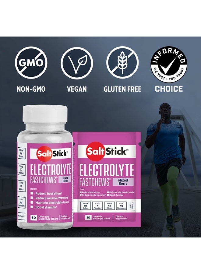 Electrolyte FastChews - 60 Mixed Berry Chewable Electrolyte Tablets - Salt Tablets for Runners, Sports Nutrition, Electrolyte Chews - 60 Count Bottle