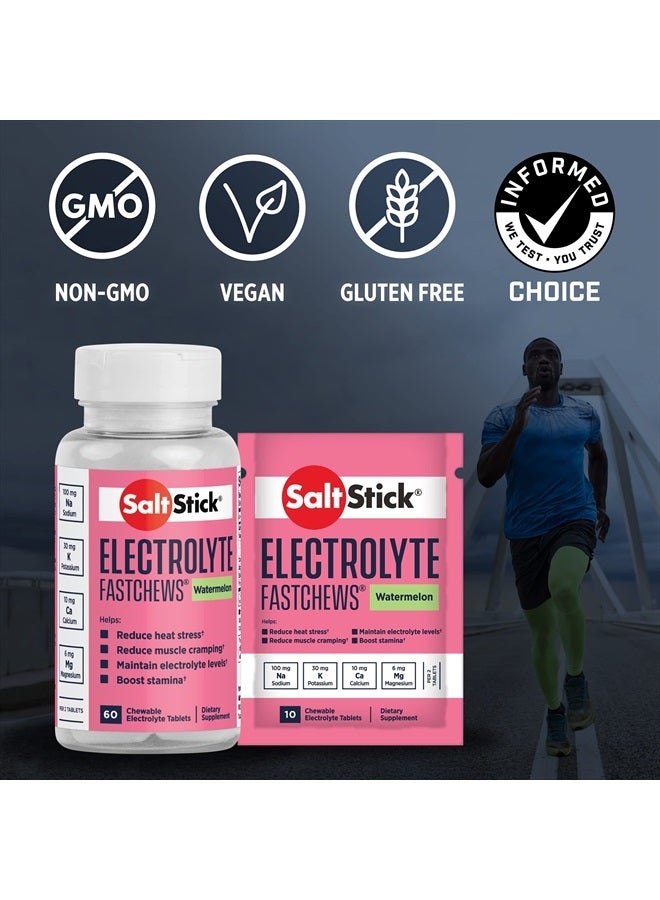 FastChews Electrolytes - 60 Chewable Electrolyte Tablets - Watermelon - Salt Tablets for Running, Fast Hydration, Leg Cramps Relief, Sports Recovery - Non-GMO, Vegan, Gluten Free