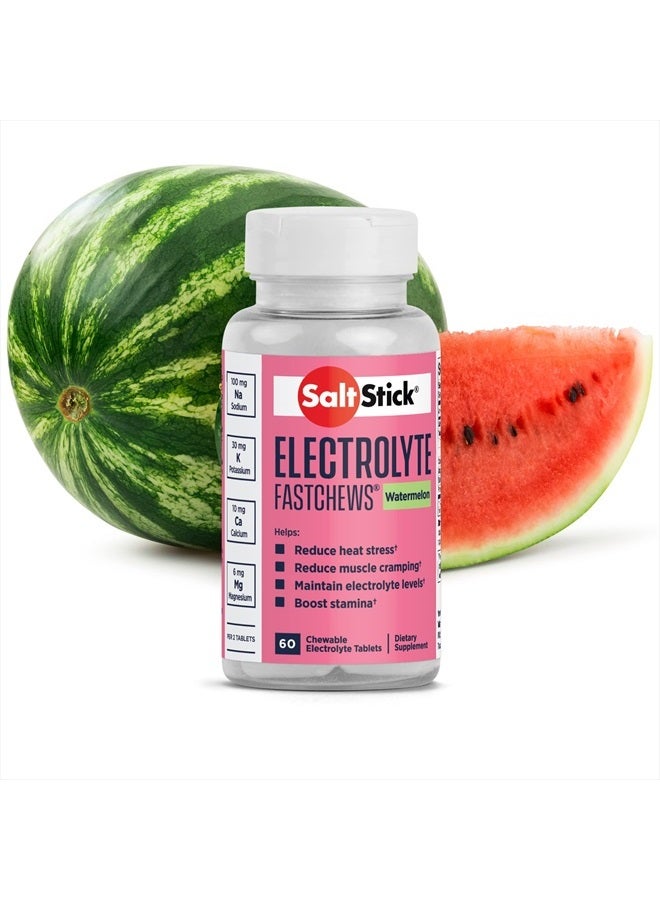 FastChews Electrolytes - 60 Chewable Electrolyte Tablets - Watermelon - Salt Tablets for Running, Fast Hydration, Leg Cramps Relief, Sports Recovery - Non-GMO, Vegan, Gluten Free