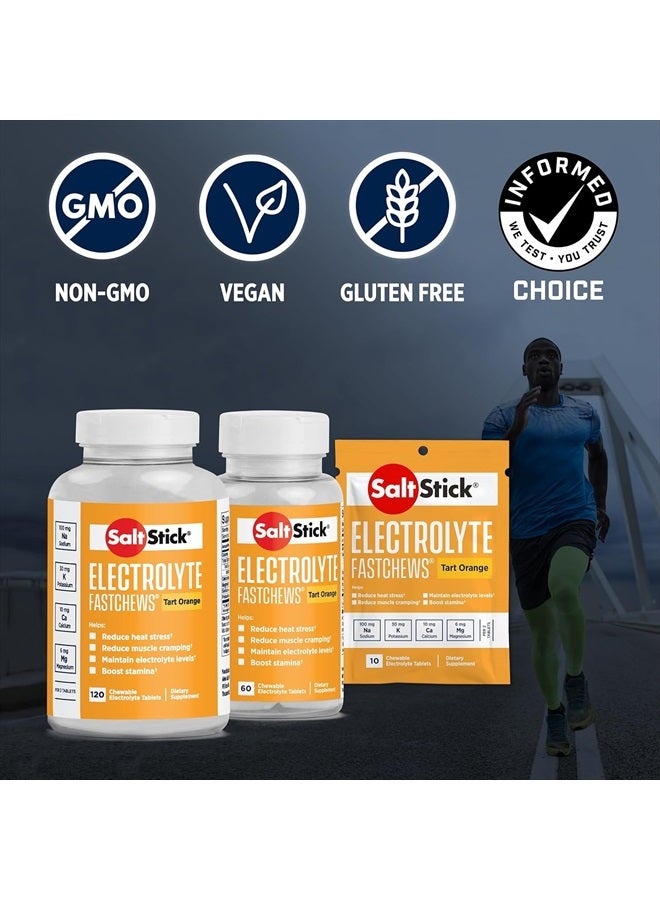 FastChews Electrolytes | 60 Chewable Electrolyte Tablets | Salt Tablets for Runners and Endurance Sports Nutrition | Hydration Electrolyte Chews | Vegan | Orange | 60 Tablets