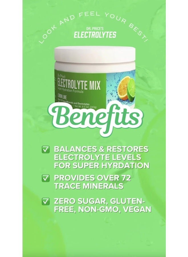 Electrolytes Powder No Sugar - Lemon-Lime Electrolyte Mix - Hydration Drink - Keto Electrolytes - Fasting Electrolytes - Water Enhancer, No Tablets, Non-GMO, Gluten Free, Sports Drink - 90 Servings