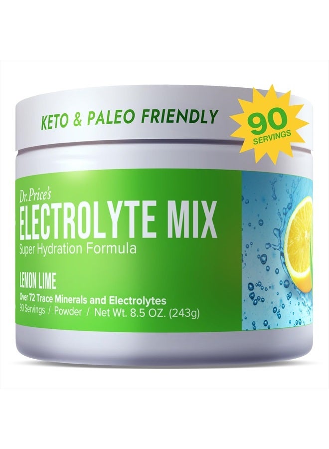 Electrolytes Powder No Sugar - Lemon-Lime Electrolyte Mix - Hydration Drink - Keto Electrolytes - Fasting Electrolytes - Water Enhancer, No Tablets, Non-GMO, Gluten Free, Sports Drink - 90 Servings