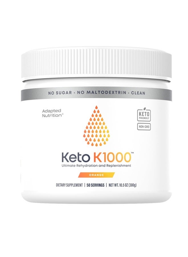Keto K1000 Electrolyte Powder | Orange | Hydration Supplement Drink Mix | Boost Energy & Beat Leg Cramps | No Sugar, No Maltodextrin | 50 Servings