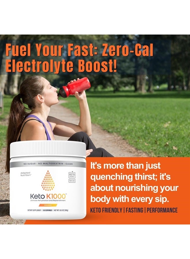 Keto K1000 Electrolyte Powder | Orange | Hydration Supplement Drink Mix | Boost Energy & Beat Leg Cramps | No Sugar, No Maltodextrin | 50 Servings