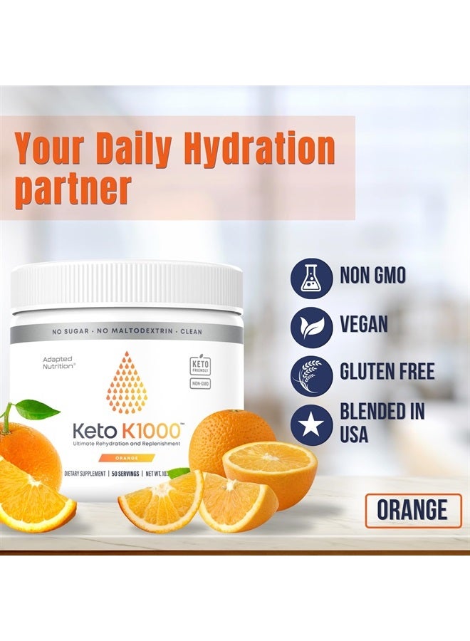 Keto K1000 Electrolyte Powder | Orange | Hydration Supplement Drink Mix | Boost Energy & Beat Leg Cramps | No Sugar, No Maltodextrin | 50 Servings