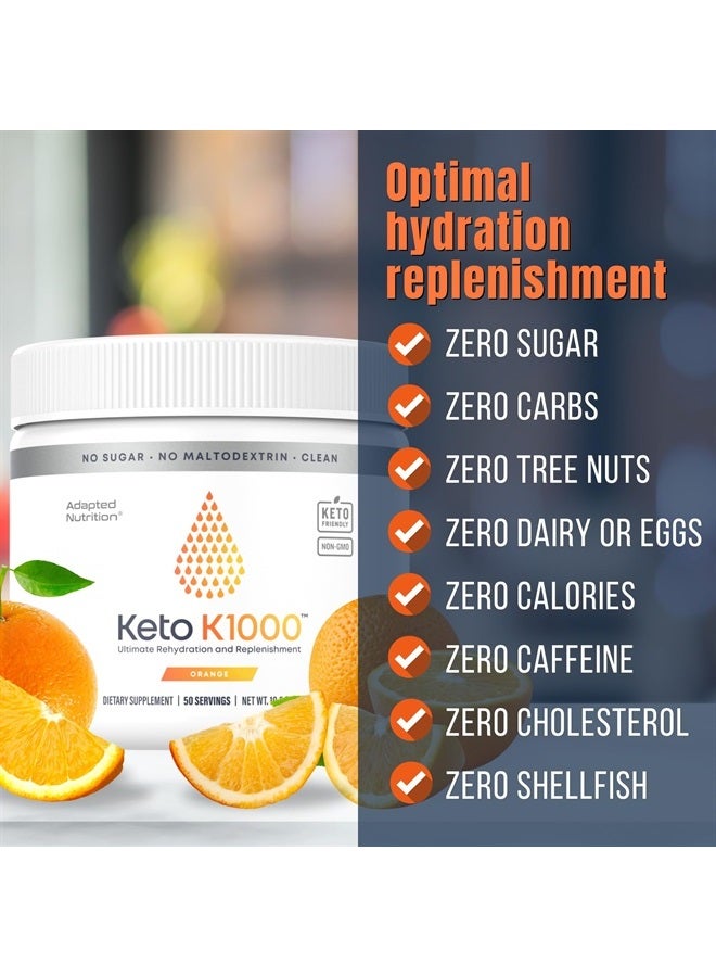Keto K1000 Electrolyte Powder | Orange | Hydration Supplement Drink Mix | Boost Energy & Beat Leg Cramps | No Sugar, No Maltodextrin | 50 Servings