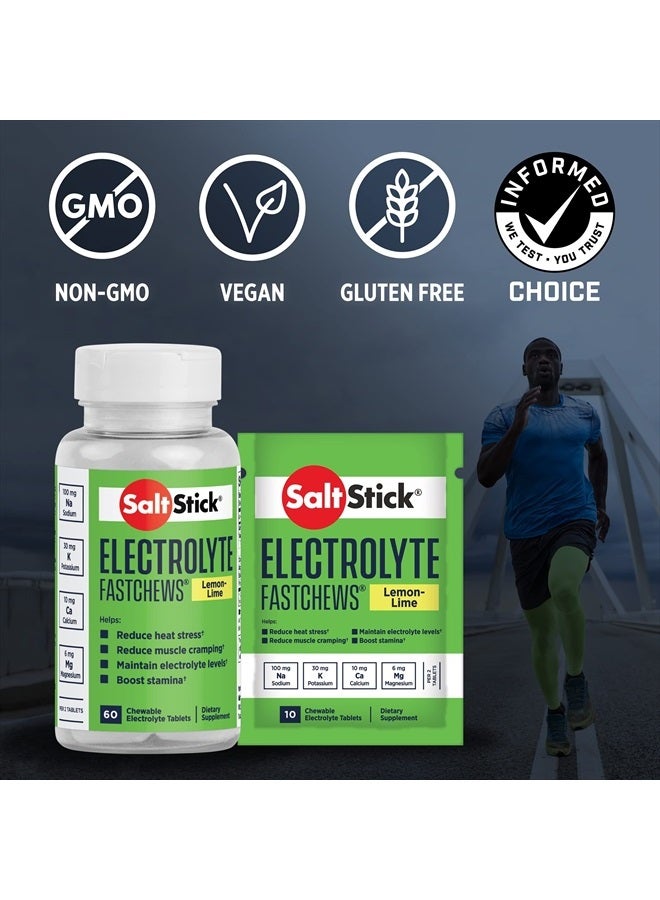 Electrolyte FastChews - 60 Lemon Lime Chewable Electrolyte Tablets - Salt Tablets for Runners, Sports Nutrition, Electrolyte Chews - 60 Count Bottle