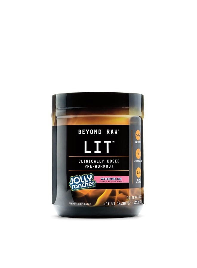 LIT | Clinically Dosed Pre-Workout Powder | Contains Caffeine, L-Citruline, and Beta-Alanine, Nitrix Oxide and Preworkout Supplement | Jolly Rancher Watermelon | 30 Servings