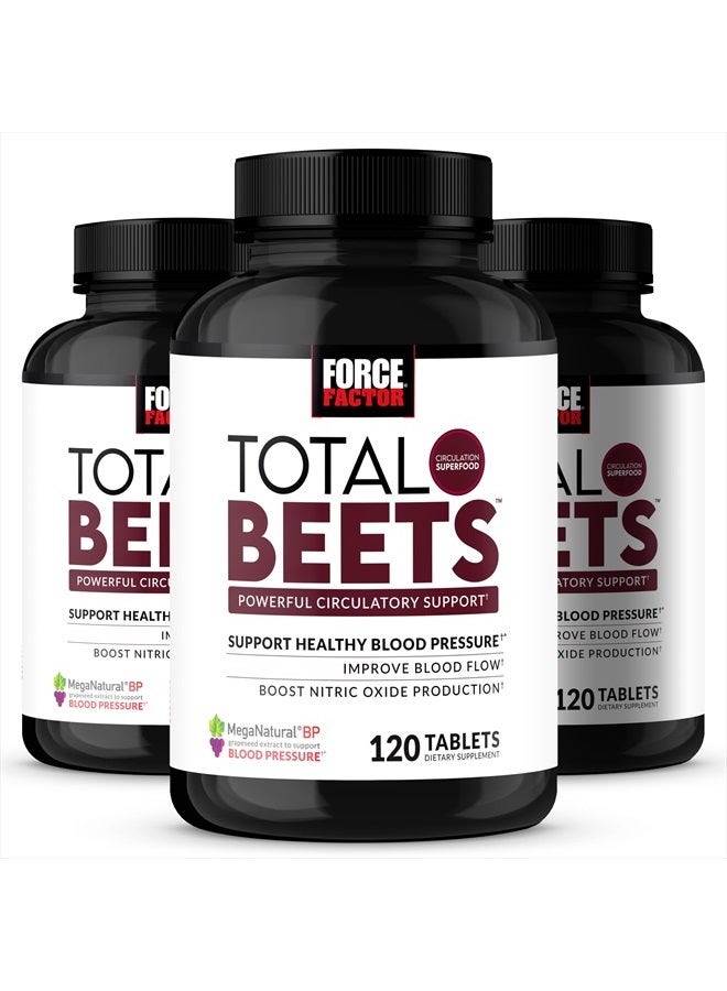 Total Beets Blood Pressure Supplements, Nitric Oxide Supplement with Beet Root Powder, Nitrates, Grapeseed Extract for Circulation, Cardiovascular, Heart Health, 360 Tablets, 3 Pack