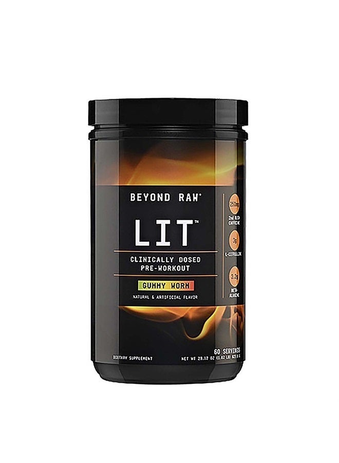 LIT | Clinically Dosed Pre-Workout Powder | Contains Caffeine, L-Citrulline, Beta-Alanine, and Nitric Oxide | Gummy Worm | 60 Servings