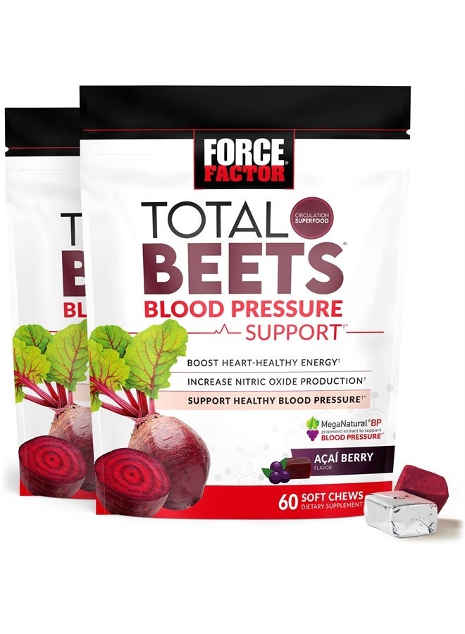 FORCE FACTOR Total Beets Blood Pressure Support Supplement, Beets Supplements with Beets Powder, Great-Tasting Beets Chewables for Heart-Healthy Energy, and Increased Nitric Oxide, 120 Chews, 2-Pack