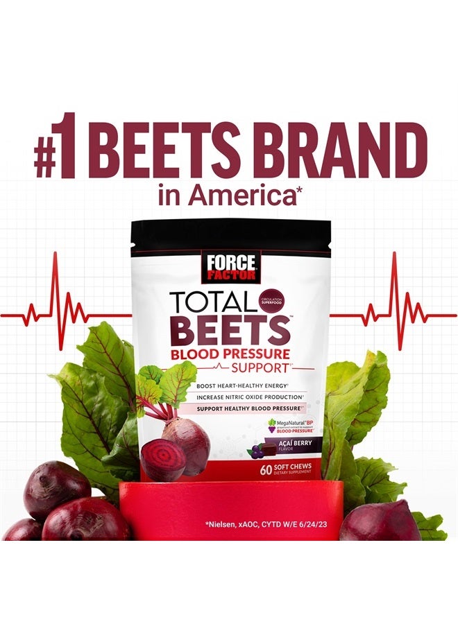 FORCE FACTOR Total Beets Blood Pressure Support Supplement, Beets Supplements with Beets Powder, Great-Tasting Beets Chewables for Heart-Healthy Energy, and Increased Nitric Oxide, 120 Chews, 2-Pack