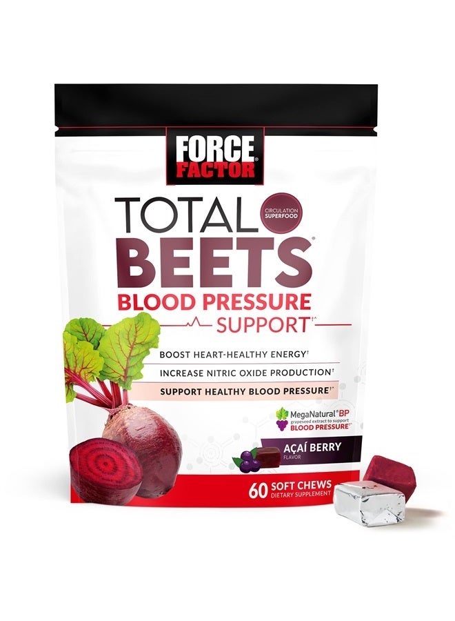 Total Beets Blood Pressure Support Supplements with Beet Powder, Great-Tasting Beets Chewables for Heart-Healthy Energy, and Increased Nitric Oxide, 60 Chews