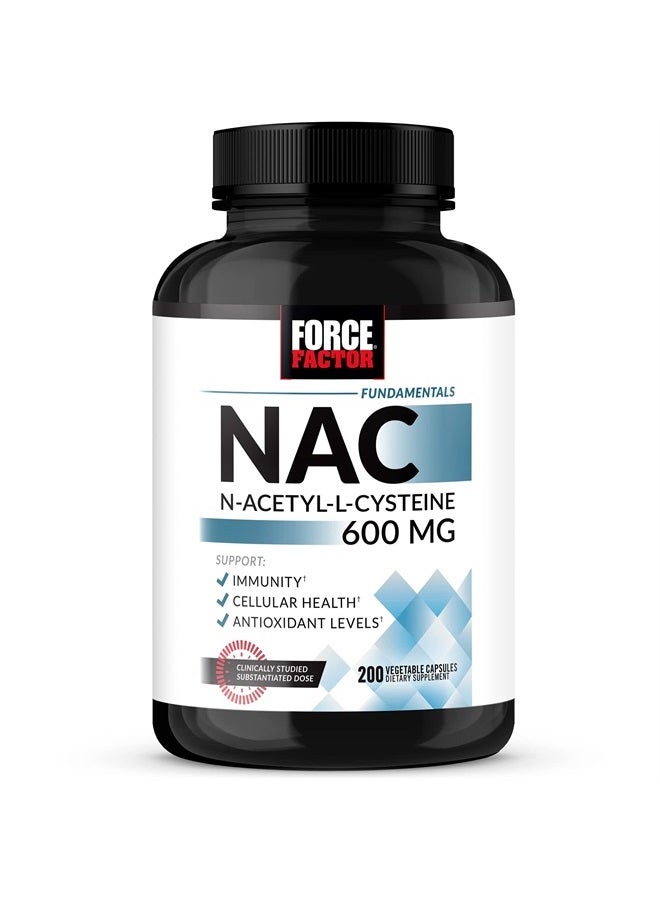FORCE FACTOR NAC Supplement N-Acetyl Cysteine 600 mg, Immune Support Supplement, 200 Vegetable Capsules