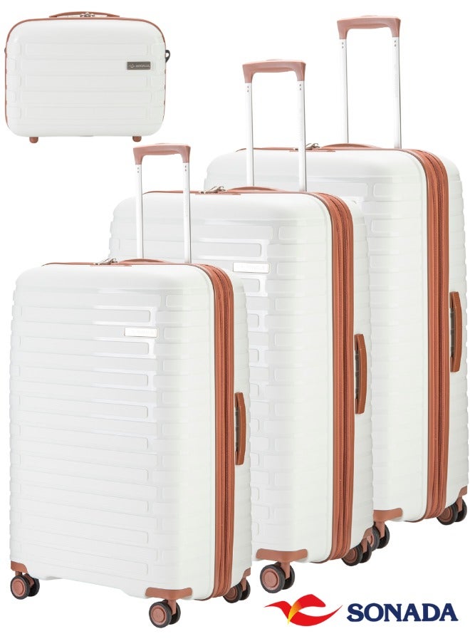 Bern UNBREAKABLE Luggage fro travel,TSA Approved Suitcase With 4 Double Wheels (Set of4.wHITE)