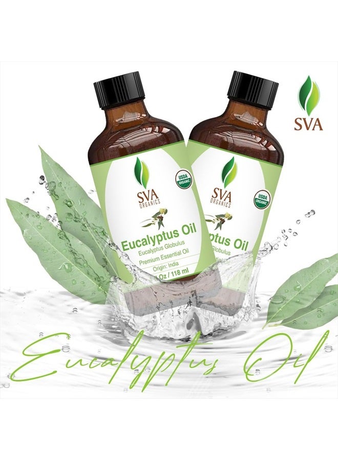 SVA Organics Eucalyptus Essential Oil 4oz (118ml) Premium Essential Oil with Dropper for Diffuser, Aromatherapy, Skin Care & Hair Care