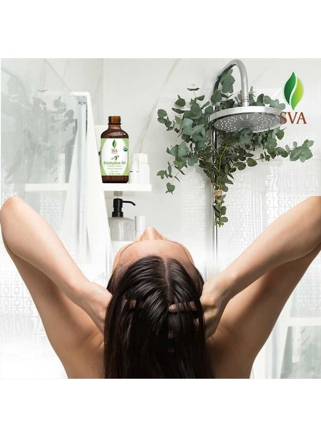 SVA Organics Eucalyptus Essential Oil 4oz (118ml) Premium Essential Oil with Dropper for Diffuser, Aromatherapy, Skin Care & Hair Care