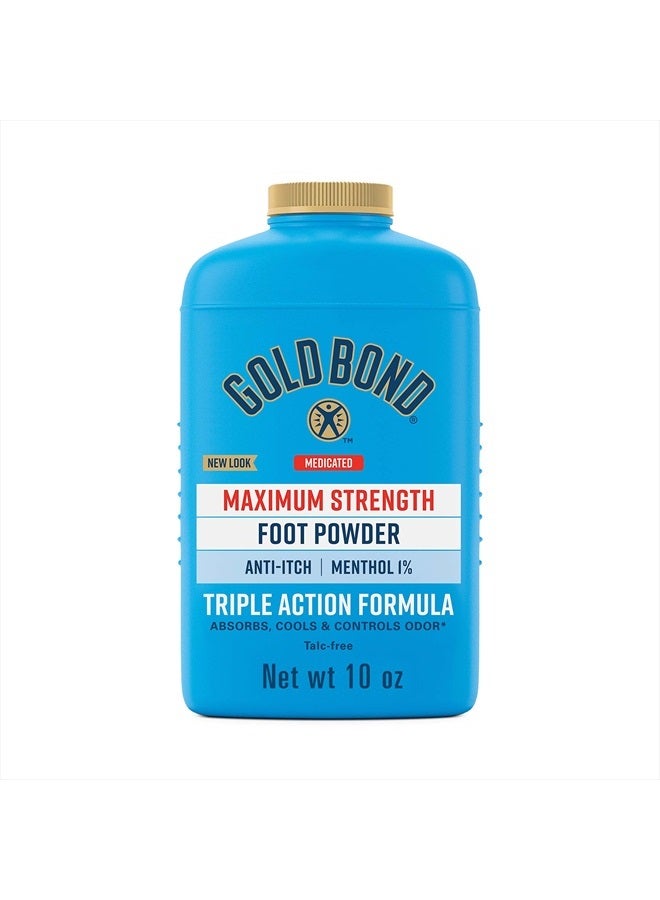 Medicated Talc-Free Foot Powder 10 oz., Maximum Strength Odor Control & Itch Relief