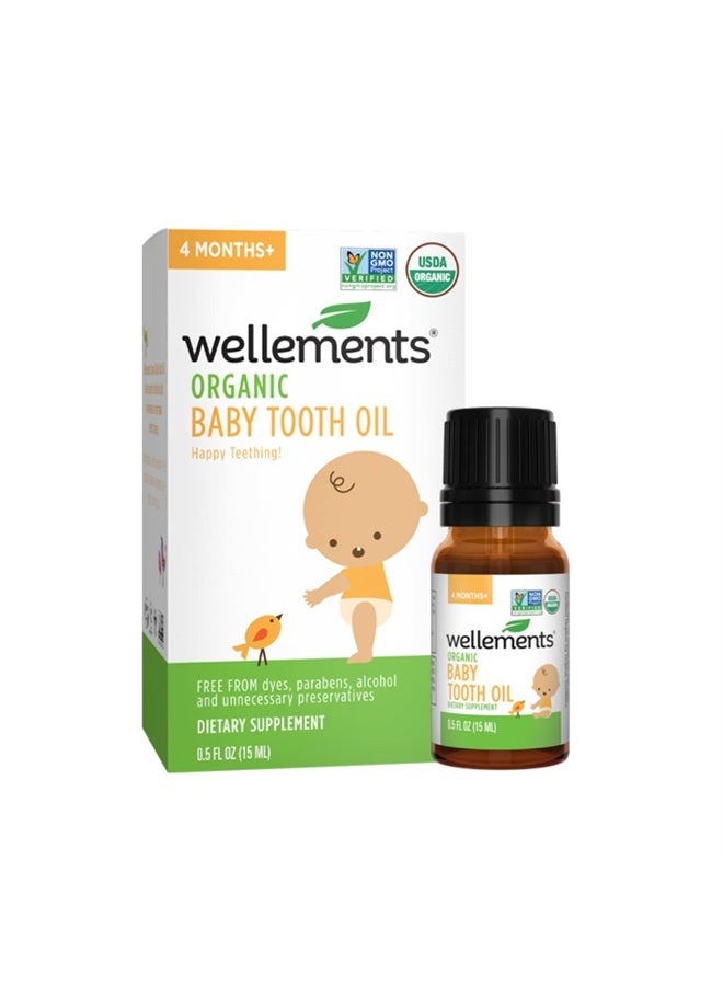 Organic Baby Tooth Oil | Happy Teething for Babies, Blend of Clove Oil, Spearmint Leaf & Olive Oil, No Benzocaine or Belladonna | 0.5 Fl Oz, 4 Months +
