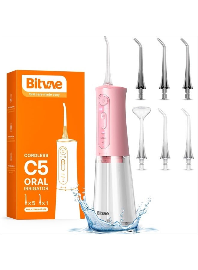Water Flosser Teeth Picks, Cordless Portable Oral Irrigator, Powerful and Rechargeable Water Flosser for Teeth, Brace Care, IPX7 Waterproof Water Dental Picks for Cleaning, Quartz Pink