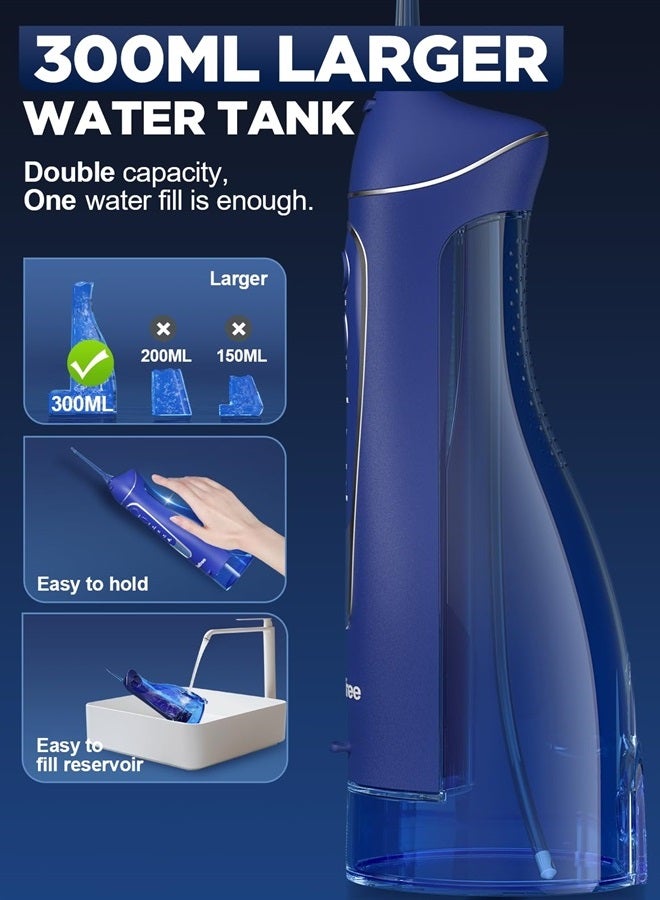 Water Dental Flosser Cordless for Teeth Cleaning - 4 Modes Oral Irrigator 300ML Braces Flossers Cleaner, Rechargeable Portable IPX7 Waterproof Powerful Battery for Travel Home