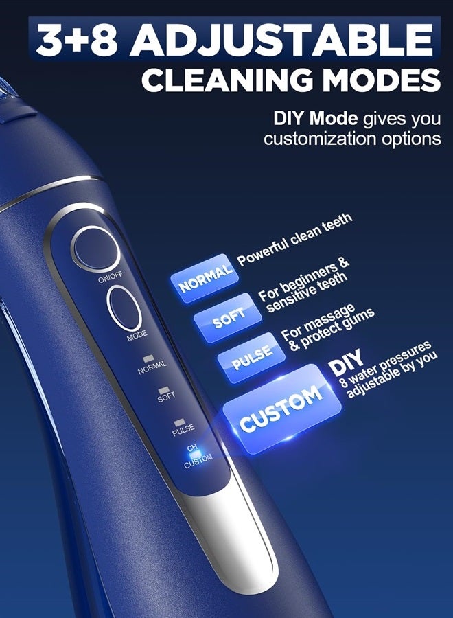 Water Dental Flosser Cordless for Teeth Cleaning - 4 Modes Oral Irrigator 300ML Braces Flossers Cleaner, Rechargeable Portable IPX7 Waterproof Powerful Battery for Travel Home