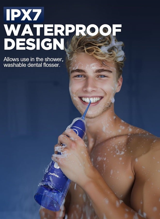 Water Dental Flosser Cordless for Teeth Cleaning - 4 Modes Oral Irrigator 300ML Braces Flossers Cleaner, Rechargeable Portable IPX7 Waterproof Powerful Battery for Travel Home