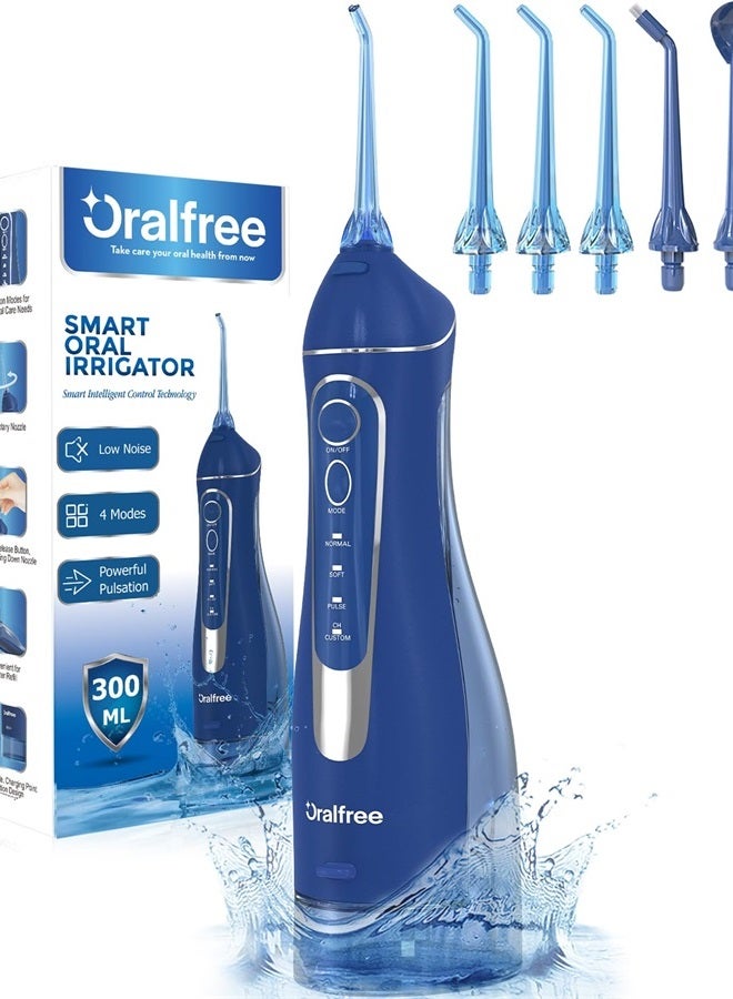 Water Dental Flosser Cordless for Teeth Cleaning - 4 Modes Oral Irrigator 300ML Braces Flossers Cleaner, Rechargeable Portable IPX7 Waterproof Powerful Battery for Travel Home