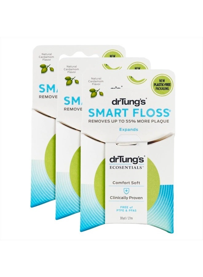 DrTung's Smart Floss - Natural Floss, PTFE & PFAS Free Floss, Gentle on Gums, Expands & Stretches, BPA Free Floss - Natural Dental Floss Cardamom Flavor (Pack of 3)