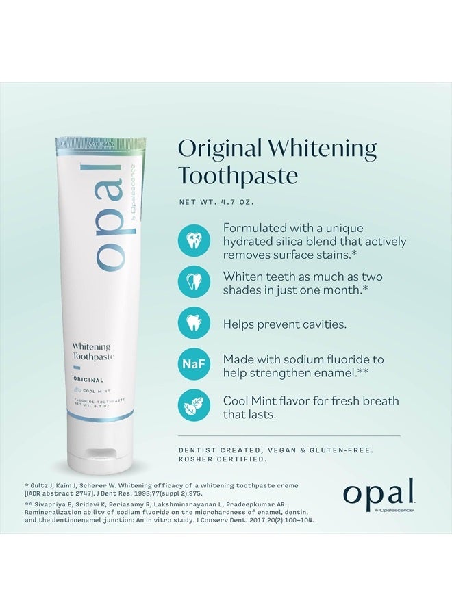 Opal by Opalescence Teeth Whitening Toothpaste (Pack of 3) - Cool Mint Original Formula - Oral Care, Gluten-Free - 4.7 Ounce Made by Ultradent.- OPAL-TP-5760-3