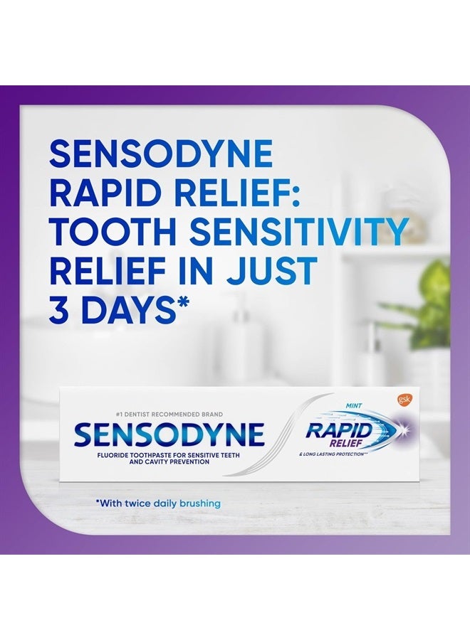 Rapid Relief Toothpaste for Sensitive Teeth, Mint with Fluoride, Adult Sensitive Toothpaste for Painful Teeth and Gums, Long Lasting Protection, 3.4 oz (Pack of 3)