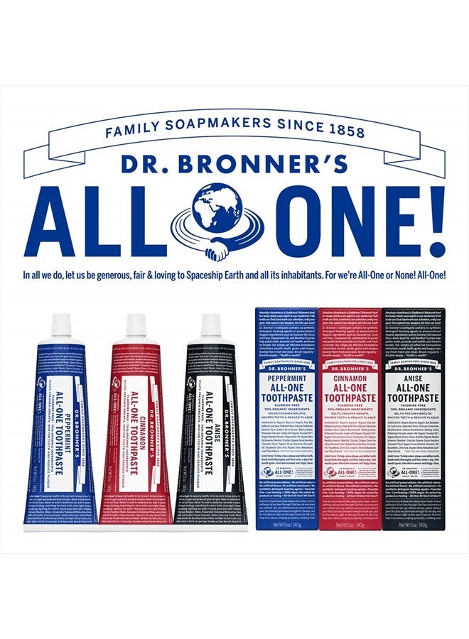 All-One Toothpaste (Cinnamon, 5 ounce, 3-Pack) - 70% Organic Ingredients, Natural and Effective, Fluoride-Free, SLS-Free, Helps Freshen Breath, Reduce Plaque, Whiten Teeth, Vegan