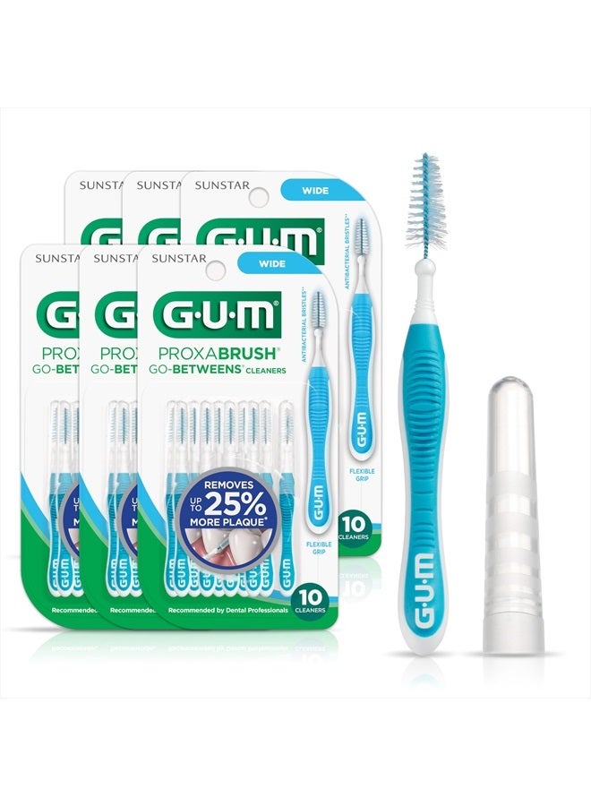 Proxabrush Go-Betweens - Wide - Interdental Brushes - Soft Bristled Dental Picks for Plaque Removal & Gum Health - Safe for Braces & Dental Devices, 10ct (6pk)