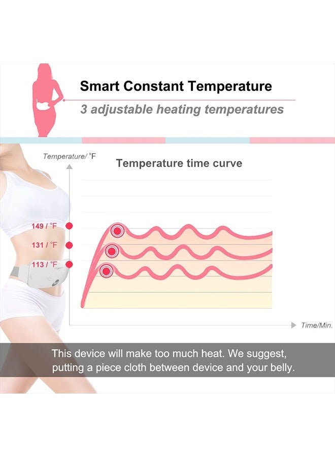 Portable Cordless Heating Pad for Cramps, Electric Waist Belt Device, Fast with 3 Heat Levels and Massage Modes, Back or Belly Women Girl(White)