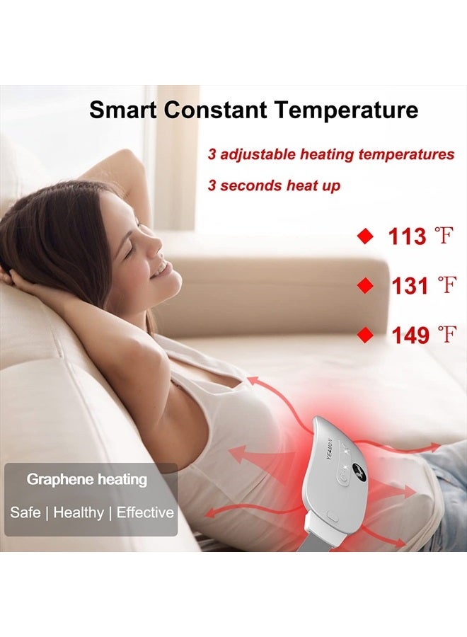 Portable Cordless Heating Pad for Cramps, Electric Waist Belt Device, Fast with 3 Heat Levels and Massage Modes, Back or Belly Women Girl(White)