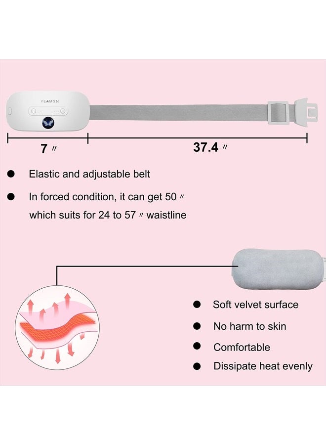 Portable Cordless Heating Pad for Cramps, Electric Waist Belt Device, Fast with 3 Heat Levels and Massage Modes, Back or Belly Women Girl(White)